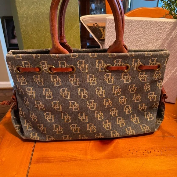 Dooney & Bourke Blue and Brown Satchel Meddallion tassel bag denim - Picture 3 of 5